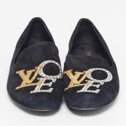 مملوكة مسبقًا Louis Vuitton Addict Size 38 Black Suede Smoking Slippers