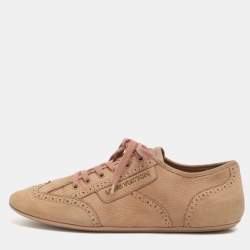 Pre Owned Louis Vuitton Size 40 Beige Nubuck Leather Brogue Low Top Sneakers