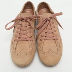 Pre Owned Louis Vuitton Size 40 Beige Nubuck Leather Brogue Low Top Sneakers