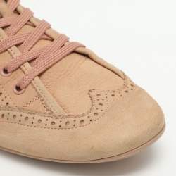 Pre Owned Louis Vuitton Size 40 Beige Nubuck Leather Brogue Low Top Sneakers