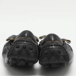 Pre Owned Louis Vuitton Bow Size 34.5 Black Leather Scrunch Ballet Flats