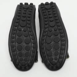 Pre Owned Louis Vuitton Bow Size 34.5 Black Leather Scrunch Ballet Flats