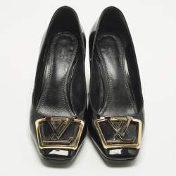 مملوكة مسبقًا حذاء كعب عالي لوي فيتون مادلين جلد لامع أسود بكعب عريض مقاس 39