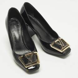 مملوكة مسبقًا حذاء كعب عالي لوي فيتون مادلين جلد لامع أسود بكعب عريض مقاس 39