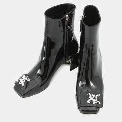 Pre Owned Louis Vuitton Lv X Yk Short Boots Noir/White Patent Leather Plastic Infinity Dot Size 36