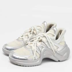 Pre Owned Louis Vuitton Archlight Size 39.5 White/Silver Leather and Mesh High Top Sneakers