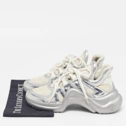 Pre Owned Louis Vuitton Archlight Size 39.5 White/Silver Leather and Mesh High Top Sneakers