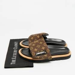 مملوكة مسبقًا صندل لويس فيتون فلات كومفورت بطبعة شعار بني نايلون بول وسادة مقاس 39