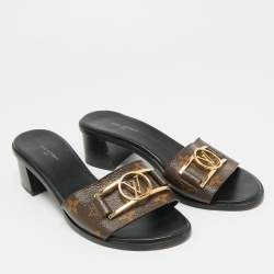 مملوكة مسبقًا Louis Vuitton Lock It Size 39 Brown Monogram Canvas Slide Sandals