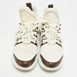 Pre Owned Louis Vuitton Archlight Size 41 White Mesh and Monogram Canvas Lace Up Sneakers