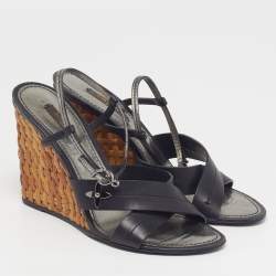 Pre Owned صندل لويس فيتون أسود جلدي بأشرطة ووتية وحيد بلور مقاس 38.5