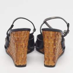 Pre Owned صندل لويس فيتون أسود جلدي بأشرطة ووتية وحيد بلور مقاس 38.5