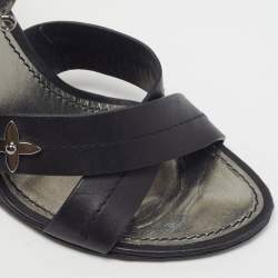 Pre Owned صندل لويس فيتون أسود جلدي بأشرطة ووتية وحيد بلور مقاس 38.5