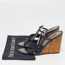 Pre Owned صندل لويس فيتون أسود جلدي بأشرطة ووتية وحيد بلور مقاس 38.5