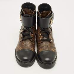 Pre Owned حذاء بوت كاحل رينجر ونترلاند لويس فويتون كانفاس مونوجرام بني/أسود وجلد مقاس 37