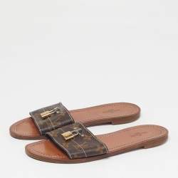 Pre Owned Louis Vuitton Lock It Size 37  Monogram Coated Canvas Flat Slides