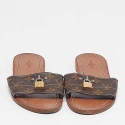 Pre Owned Louis Vuitton Lock It Size 37  Monogram Coated Canvas Flat Slides