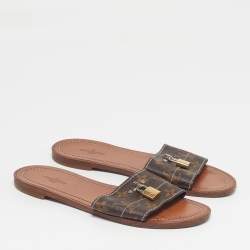 Pre Owned Louis Vuitton Lock It Size 37  Monogram Coated Canvas Flat Slides