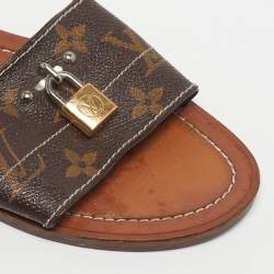 Pre Owned Louis Vuitton Lock It Size 37  Monogram Coated Canvas Flat Slides