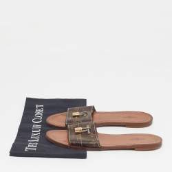 Pre Owned Louis Vuitton Lock It Size 37  Monogram Coated Canvas Flat Slides