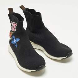 مملوكة مسبقًا Louis Vuitton Size 40 Black Knit Fabric Star Patch Sock High Top Sneakers