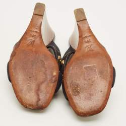 Pre Owned Louis Vuitton Size 39.5 Navy Blue Studded Canvas Cross Strap Wedge Sandals