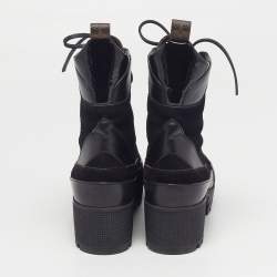 Pre Owned Louis Vuitton Laureate Size 37.5 Black/Brown Monogram Leather and Suede Combat Boots
