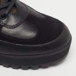 Pre Owned Louis Vuitton Laureate Size 37.5 Black/Brown Monogram Leather and Suede Combat Boots