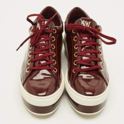 Pre Owned Louis Vuitton Size 40 Burgundy Patent Leather Lace Up Platform Sneakers