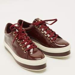 Pre Owned Louis Vuitton Size 40 Burgundy Patent Leather Lace Up Platform Sneakers