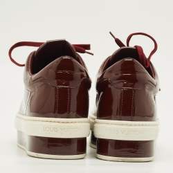 Pre Owned Louis Vuitton Size 40 Burgundy Patent Leather Lace Up Platform Sneakers