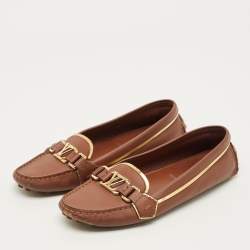 Pre Owned Louis Vuitton Oxford Size 38 Brown Leather Loafers