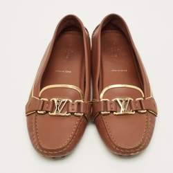 Pre Owned Louis Vuitton Oxford Size 38 Brown Leather Loafers