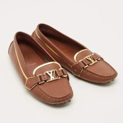 Pre Owned Louis Vuitton Oxford Size 38 Brown Leather Loafers