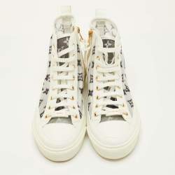 Pre Owned Louis Vuitton Stellar Size 37.5 White Leather and Monogram Mesh High Top Sneakers