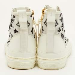 Pre Owned Louis Vuitton Stellar Size 37.5 White Leather and Monogram Mesh High Top Sneakers