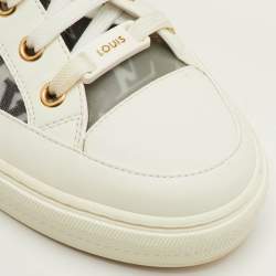 Pre Owned Louis Vuitton Stellar Size 37.5 White Leather and Monogram Mesh High Top Sneakers