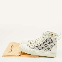 Pre Owned Louis Vuitton Stellar Size 37.5 White Leather and Monogram Mesh High Top Sneakers