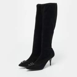 مملوكة مسبقًا Louis Vuitton Size 34.5 Black Suede Knee Length Boots