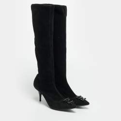 مملوكة مسبقًا Louis Vuitton Size 34.5 Black Suede Knee Length Boots