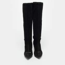 مملوكة مسبقًا Louis Vuitton Size 34.5 Black Suede Knee Length Boots