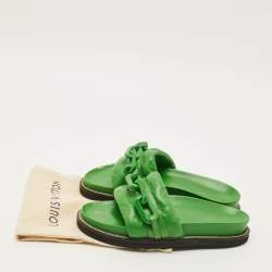 Pre Owned Louis Vuitton Sunset Size 40 Green Leather Flat Sandals