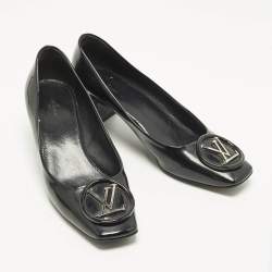 Pre Owned Louis Vuitton Madeleine Size 40 Black Patent Leather Block Heel Pumps