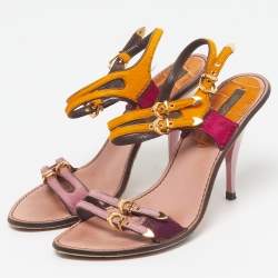 Pre Owned صندل لوي فيتون متعدد الألوان شعر العجل بتفاصيل إبزيم وأشرطة مقاس 40