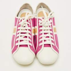 مملوكة مسبقًا حذاء رياضي لوي فيتون قماش وجلد ماجنتا/أبيض برباط مقاس 38