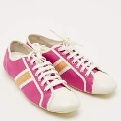 مملوكة مسبقًا حذاء رياضي لوي فيتون قماش وجلد ماجنتا/أبيض برباط مقاس 38