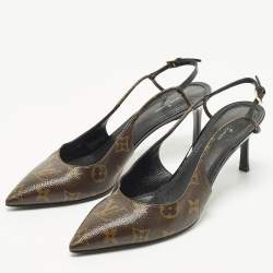 Pre Owned حذاء كعب عالي لوي فيتون تشيري كانفاس مونوغرام بني/أسود وجلد لامع مقاس 39 سهل الارتداء