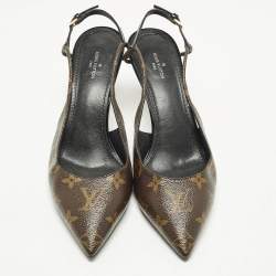 Pre Owned حذاء كعب عالي لوي فيتون تشيري كانفاس مونوغرام بني/أسود وجلد لامع مقاس 39 سهل الارتداء