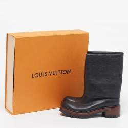 Pre Owned حذاء بوت منتصف ساق لوي فيتون "رواد تريب" مطوي جلد مونوغرامي بارز أسود مقاس 36