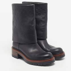 Pre Owned حذاء بوت منتصف ساق لوي فيتون "رواد تريب" مطوي جلد مونوغرامي بارز أسود مقاس 36